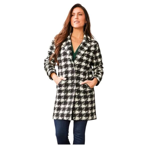 🌹 WILLOW & ROOT BLACK CHECKERED DRESS COAT - Picture 6 of 10